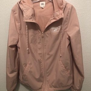Vans pink zip jacket with logo. Pockets and hood.